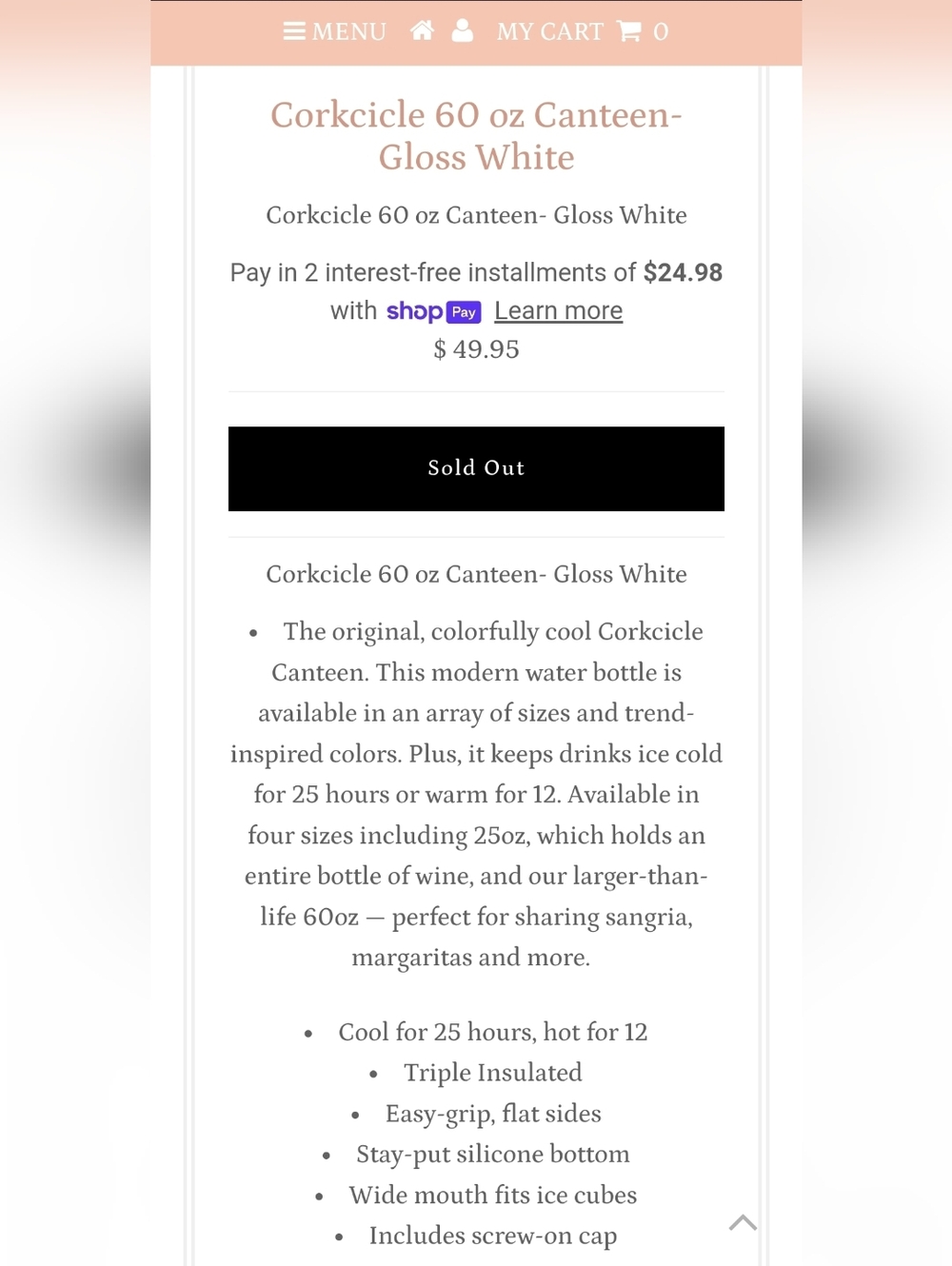 Corkcicle Gloss White Stainless Steel Canteen - Picture 8 of 9